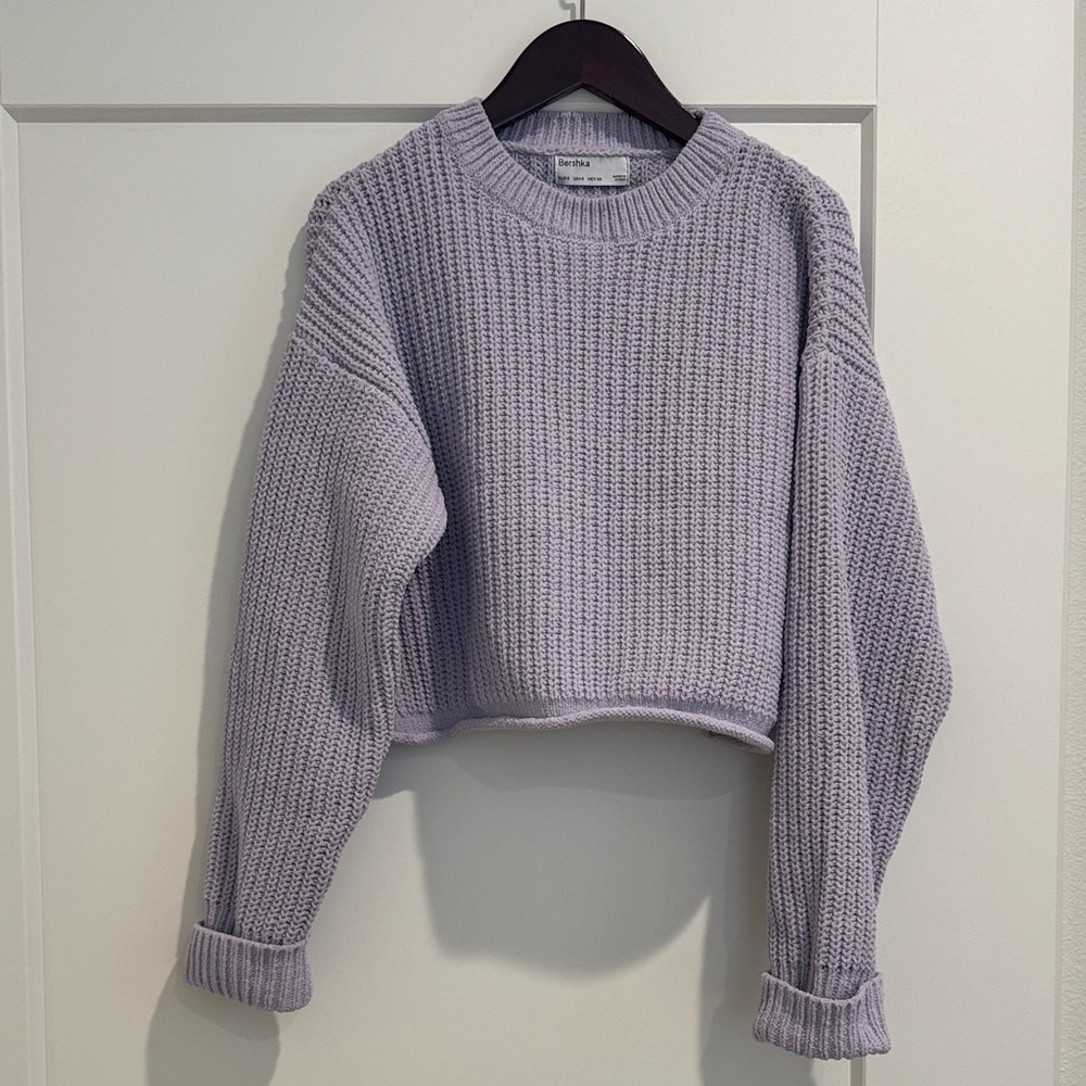 Bershka Cropped Knit Sweater Lavender (Size S)